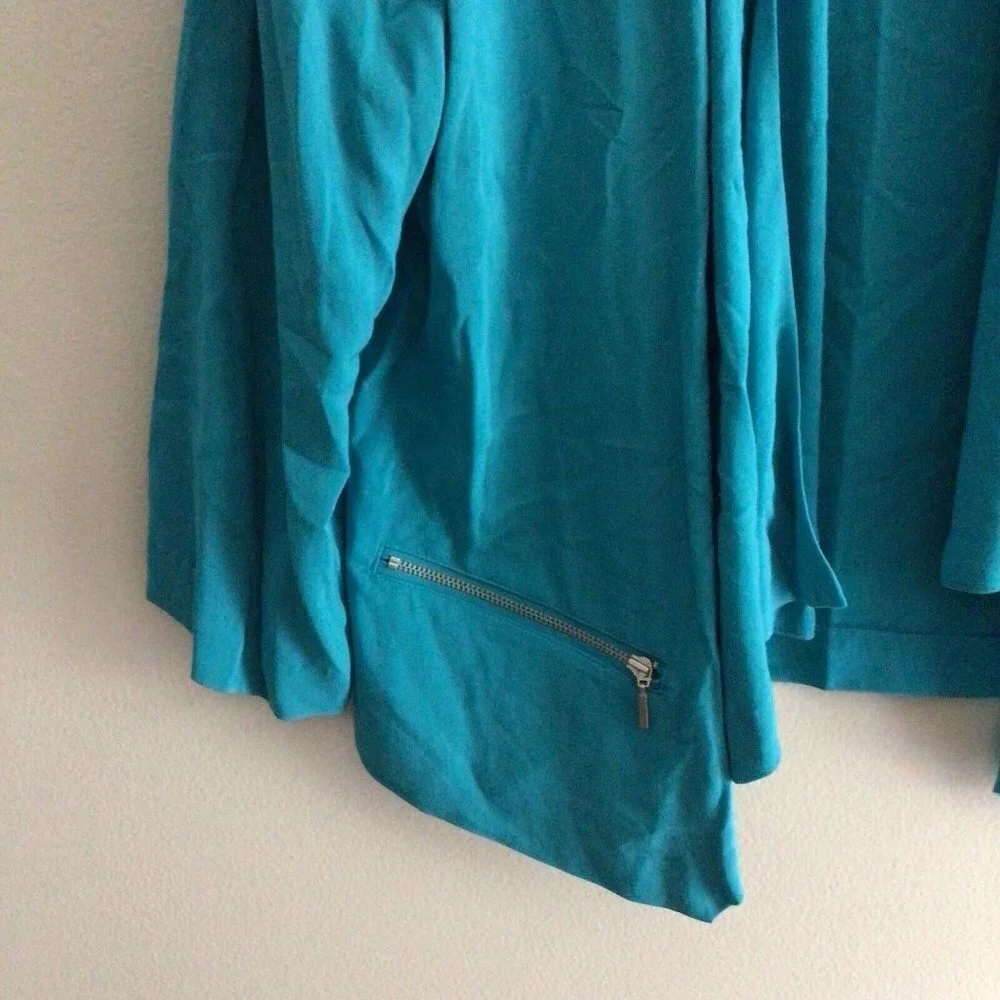 Chico's Women Sz 2 US L Blue Mixed Media Lightweight Open Drape Front Cardigan
